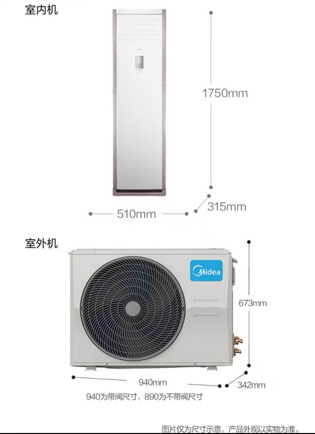美的3P柜机（内外机一套尺寸）